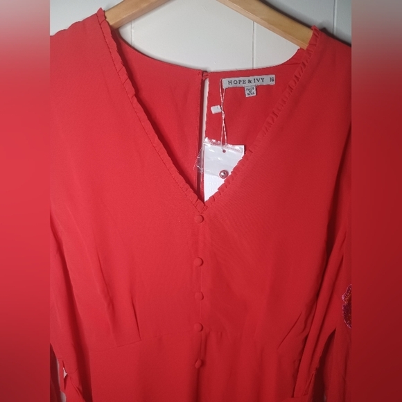 Chic Red Embroidered Mini Dress - Picture 6 of 11